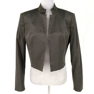 Anne Klein Jacket Womens 12 Brown Micro Stripe Cropped Blazer Open Lined Career